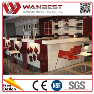 Luxury Wine Bar Counter Top with Cabinet Fire-Proof Solid Surface Bar Countertop with Led Lighting