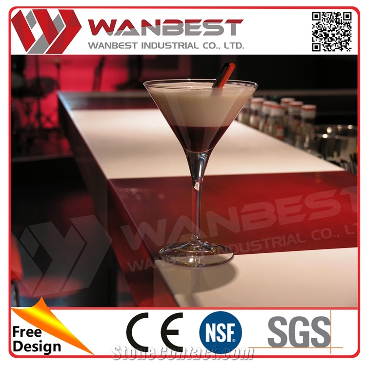 Luxury Wine Bar Counter Top with Cabinet Fire-Proof Solid Surface Bar Countertop with Led Lighting