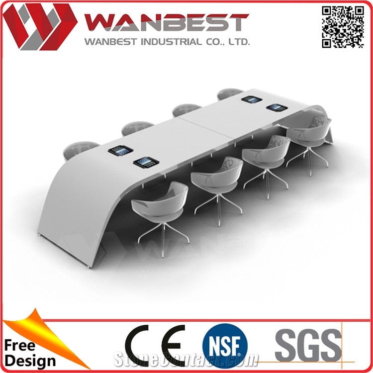 Modern Design White U Shape Acrylic Stone Top 8 Seats Conference Desk Design