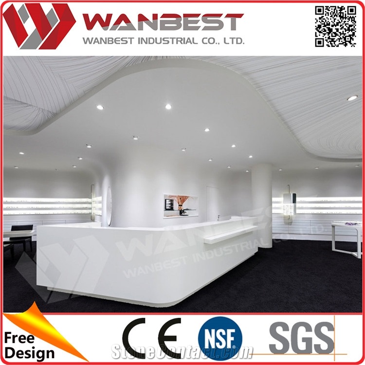 Modern Luxury White Artificial Marble Reception Counter Solid Surface Cashier Counter