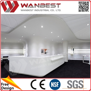 Modern Luxury White Artificial Marble Reception Counter Solid Surface Cashier Counter