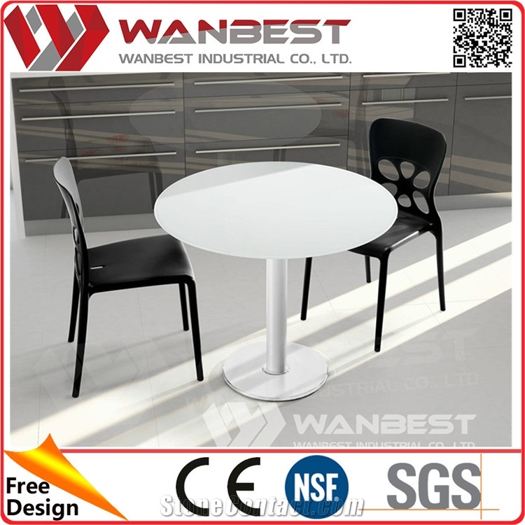 Waterproof White Artificial Marble Coffee Table with Stainless Steel Legs