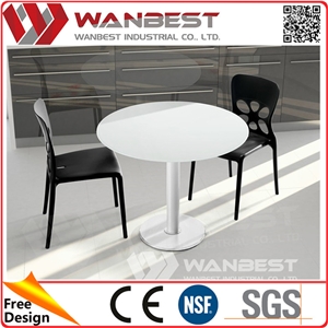 Waterproof White Artificial Marble Coffee Table with Stainless Steel Legs