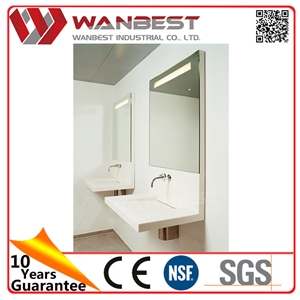 White Bespoke Sinks Washroom Solid Surface Wall-Hung Sink with Mirrors