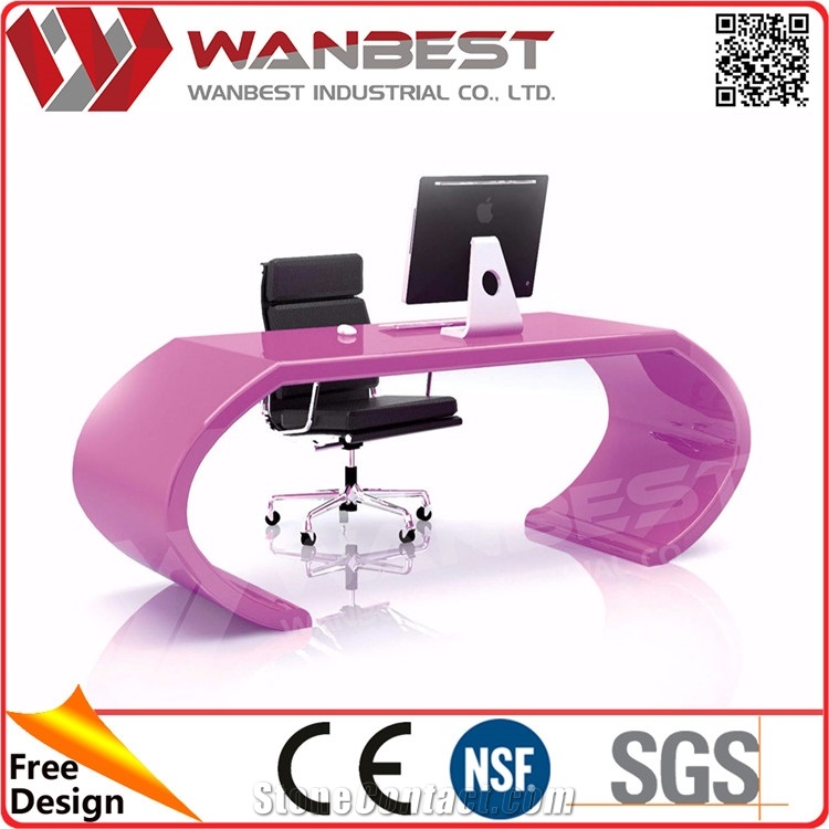 White High Gloss Office Desk Computer Desk Curved Executive Office Desk