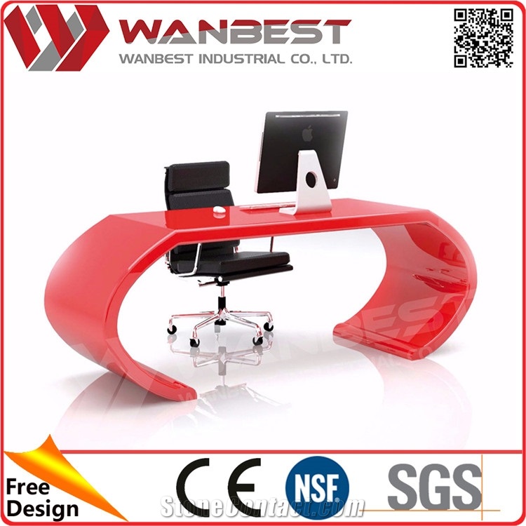 White High Gloss Office Desk Computer Desk Curved Executive Office Desk
