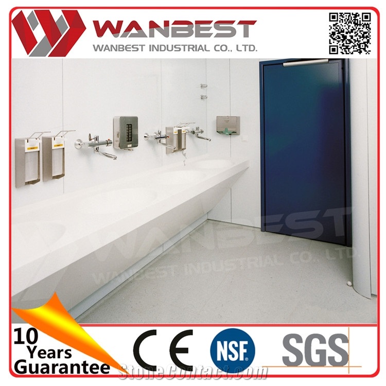 White High Gloss Solid Surface Washing Countertop Sink Public Toilet Bathroom Sinks