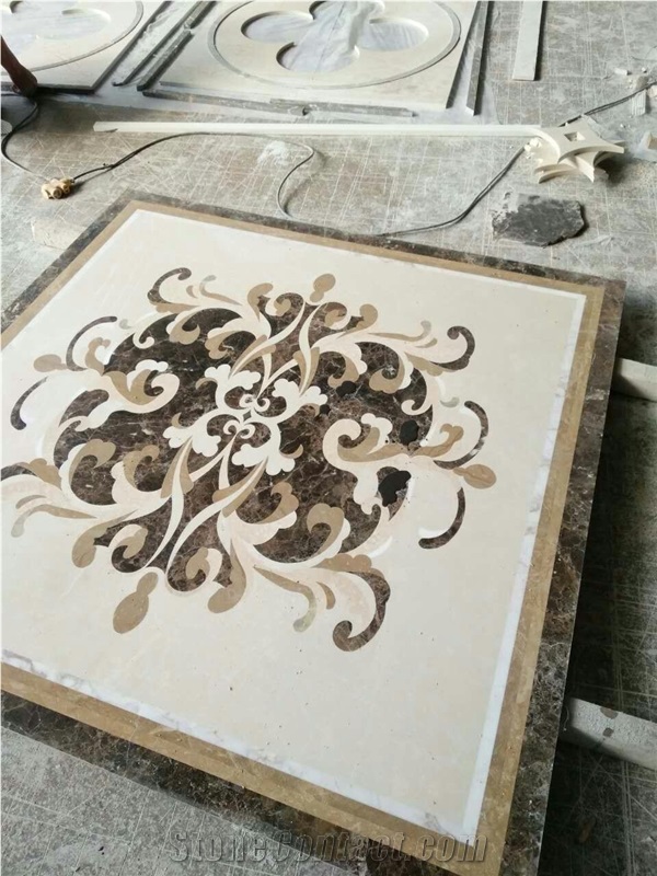 Bestonemosaic Grey&White Art Pattern Marble Mosaic Waterjet Medallions, Mosaic Pattern,