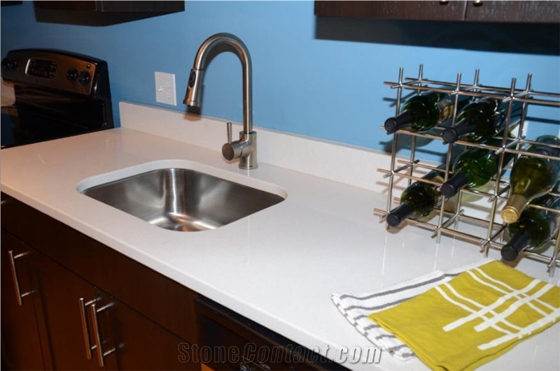 White Solid Surface Kitchen Island Top, Perimeter Top