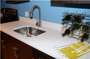 White Solid Surface Kitchen Island Top, Perimeter Top