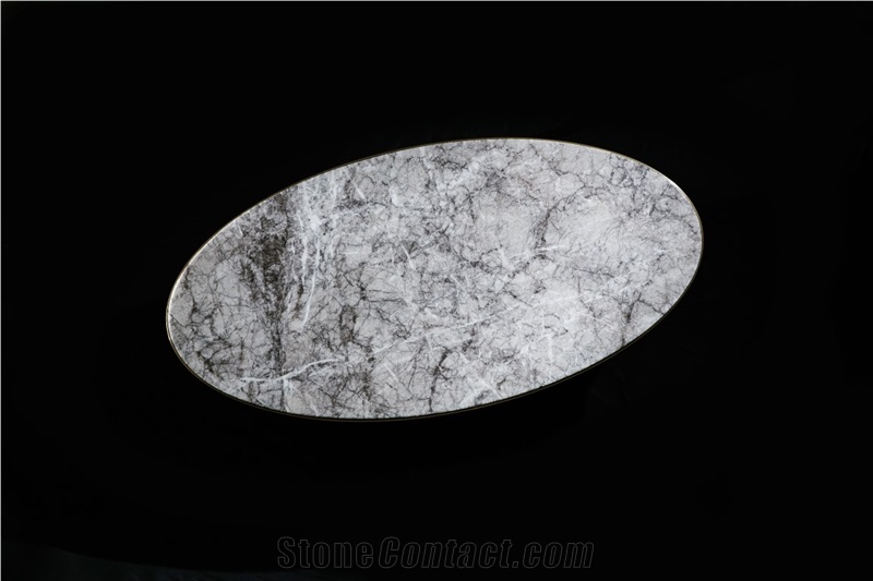 Nordst Oval Grey Marble Sofa Table
