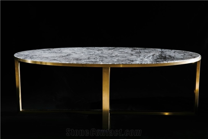 Nordst Oval Grey Marble Sofa Table