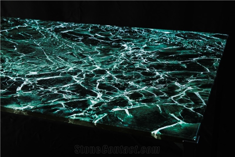 Nordst Rectangular Green Marble Dining Table