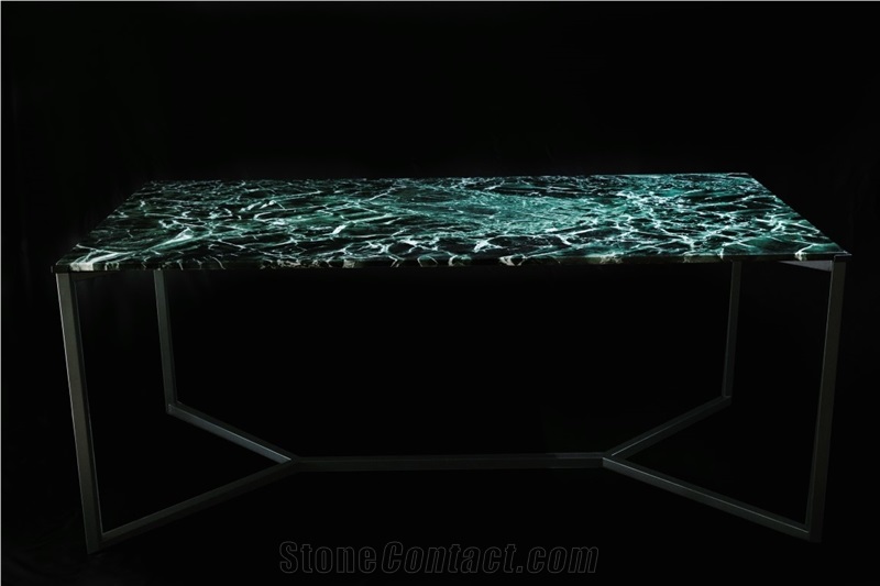 Nordst Rectangular Green Marble Dining Table