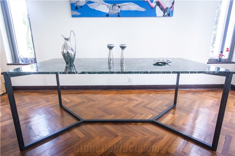 Nordst Rectangular Green Marble Dining Table
