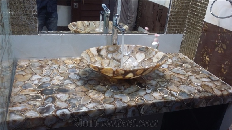 Brown Agate Semiprecious Stone Vanity Top
