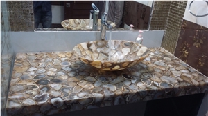 Brown Agate Semiprecious Stone Vanity Top