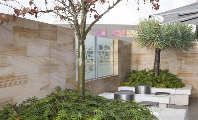 Golden Sunset Sandstone Cladding Sandblasted Surface or Diamond Cut Surface