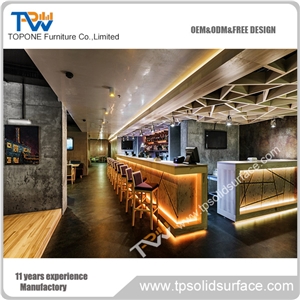 L Shape Beige Color, Acrylic Solid Surface Bar Counter Led for Sale, Artificial Marble Stone Bar Counter Tops for Restaruant, Manmade Stone Bar Counter Tabletops with Chinese Factory Price, Oem or Odm