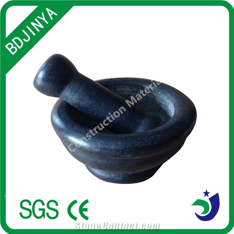 Natural Stone Black Mortar and Pestle, Black Granite Mortars