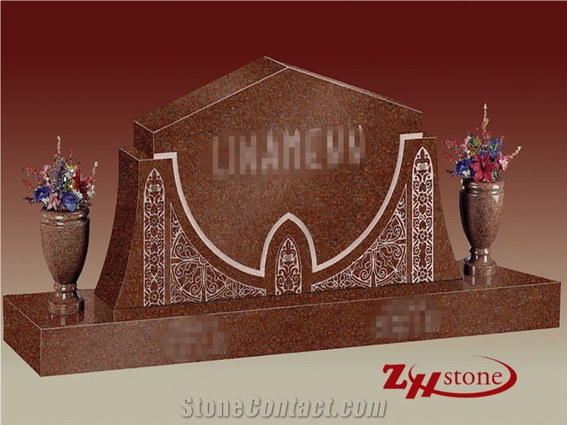 Good Quality Polished Flat Top Custom Design Dakota Mahogany Granite Tombstone Design/ Western Style Tombstones/ Single Monuments/ Upright Monuments/ Headstones