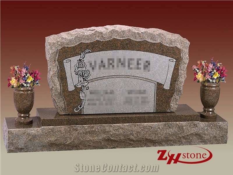 Good Quality Polished Flat Top Custom Design Dakota Mahogany Granite Tombstone Design/ Western Style Tombstones/ Single Monuments/ Upright Monuments/ Headstones