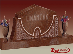 Own Factory Polished Custom Roof Top Indian Red Granite Single Monuments/ Upright Monuments/ Headstones/ Engraved Tombstones/ Engraved Headstones