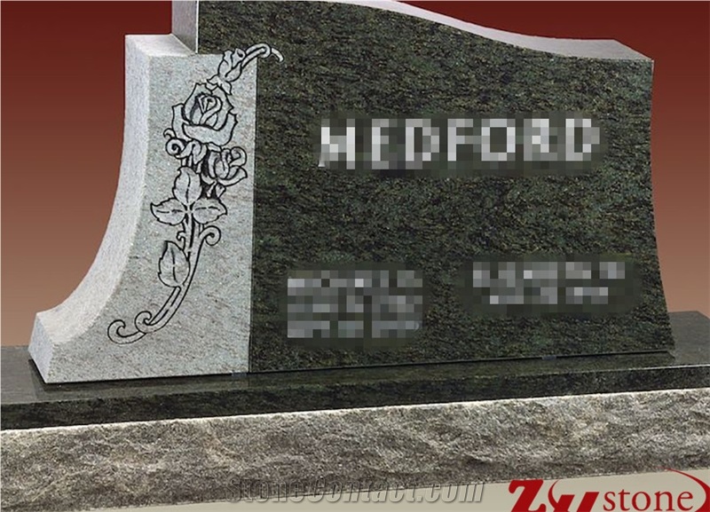 Own Factory Polished Half Serp Top Unique Design Forest Green Granite Tombstone Design/ Single Monuments/ Headstones/ Gravestone/ Custom Monuments