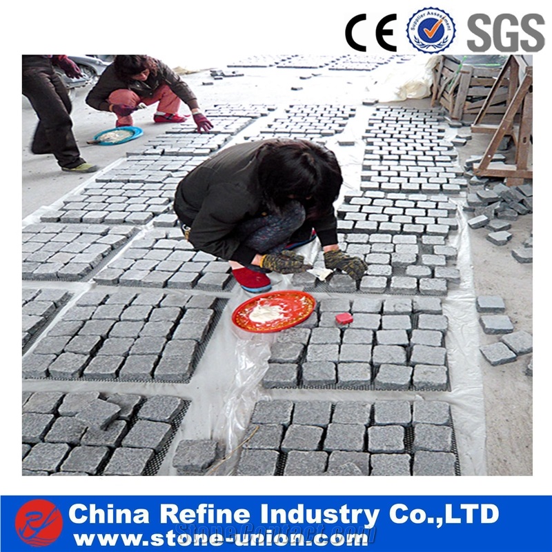 G654 Natural Surface Granite Paving Stone With Mesh