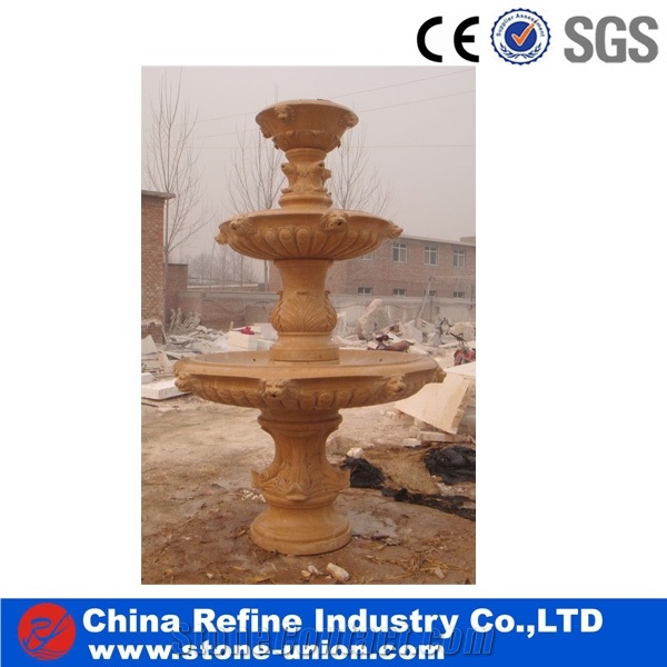 Local Orange Marble with 3 Tier Classical &Henan Yellow Marble Fountain,Carved Beige Marble Fountain
