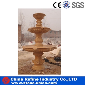 Local Orange Marble with 3 Tier Classical &Henan Yellow Marble Fountain,Carved Beige Marble Fountain