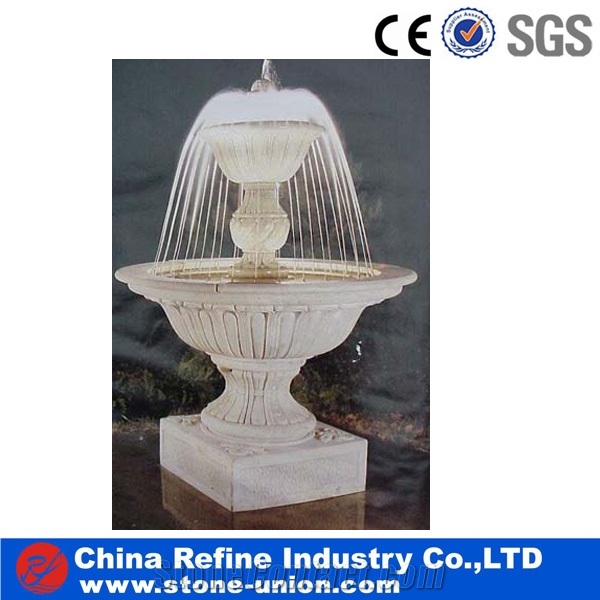 Local Orange Marble with 3 Tier Classical &Henan Yellow Marble Fountain,Carved Beige Marble Fountain