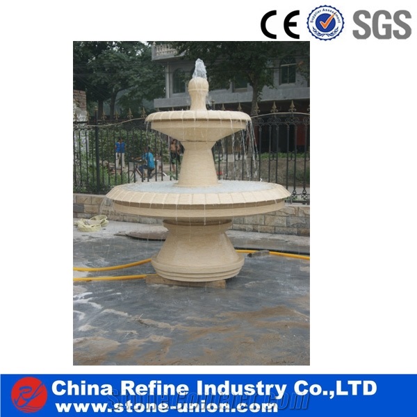 Local Orange Marble with 3 Tier Classical &Henan Yellow Marble Fountain,Carved Beige Marble Fountain
