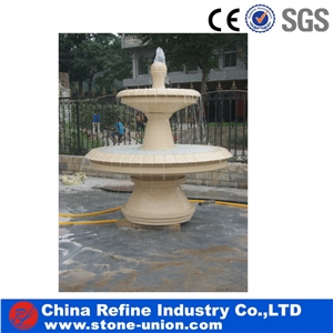 Local Orange Marble with 3 Tier Classical &Henan Yellow Marble Fountain,Carved Beige Marble Fountain