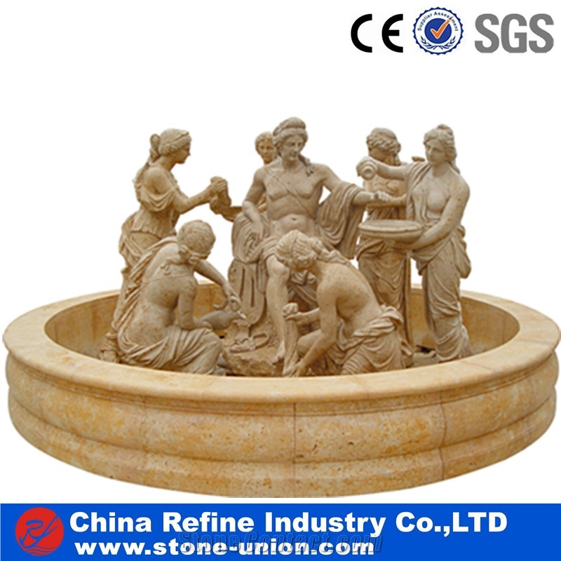 Yellow Limestone Big Round Square Water Fountain
