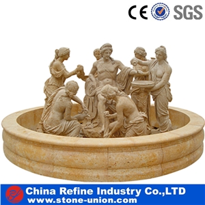 Yellow Limestone Big Round Square Water Fountain