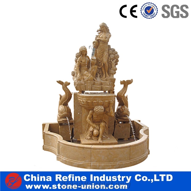 Yellow Limestone Big Round Square Water Fountain