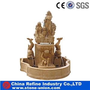 Yellow Limestone Big Round Square Water Fountain