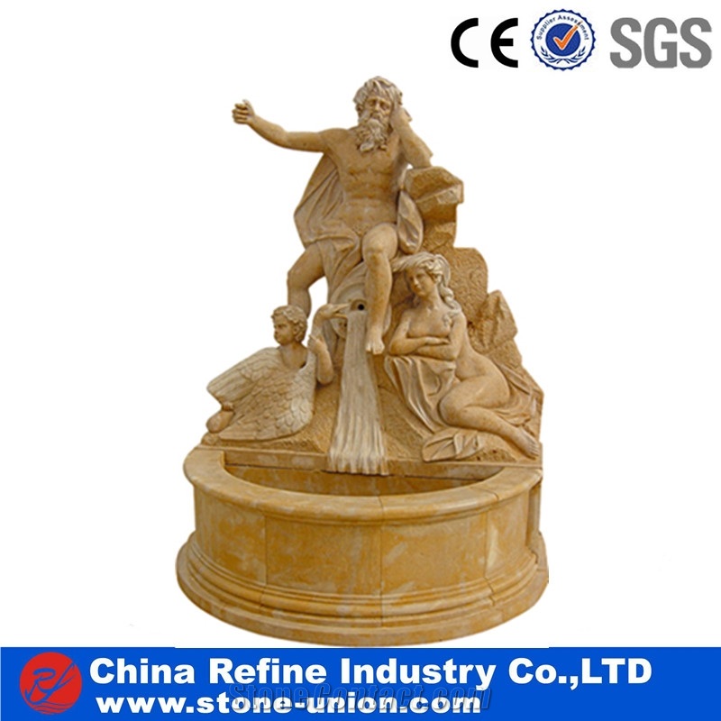 Yellow Limestone Big Round Square Water Fountain