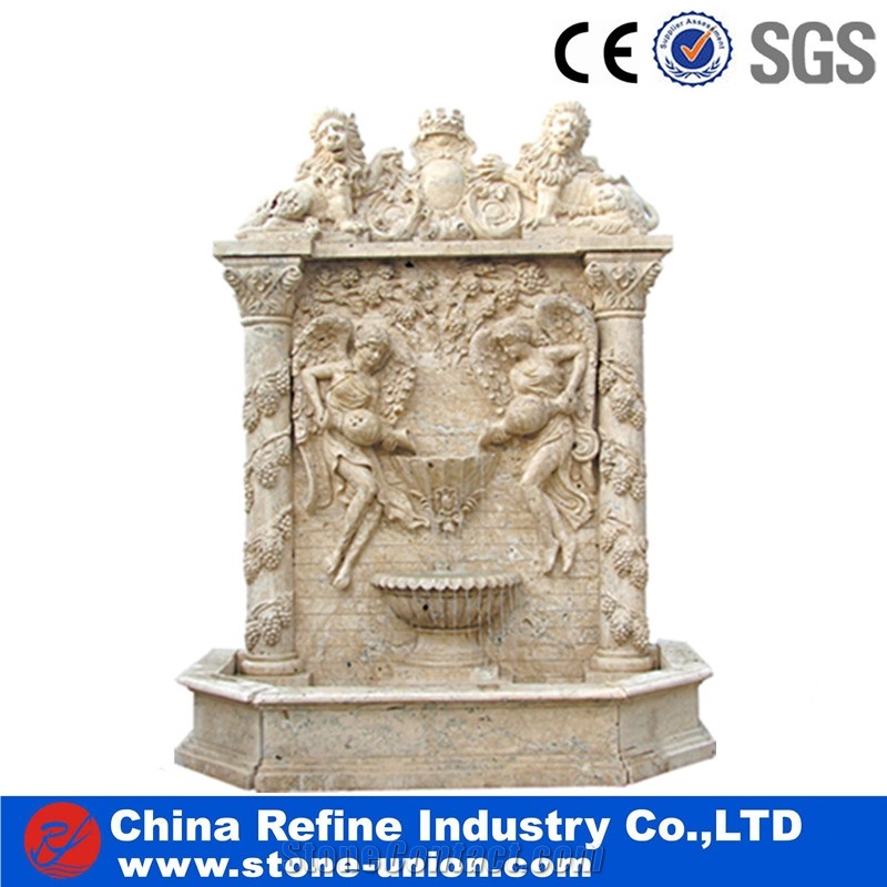 Yellow Limestone Big Round Square Water Fountain