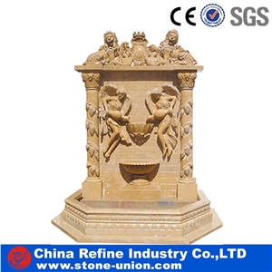 Yellow Limestone Big Round Square Water Fountain