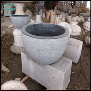 Black Granite Round Shape Pineapple Finish Flower Planter, Natural Split Finish Flower Pot for Garden Decoration