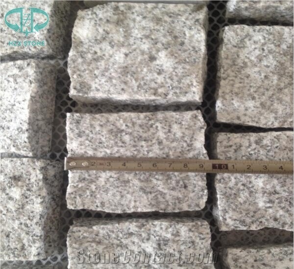 Cheap G602 Cubestone with Mesh, Light Grey,China Grey Sardo,New Bianco Sardo,Natural Split Cubestone for Grey Paving Stone,Walkway Pavers,Exterior Pattern,Garden Paving,Cobble Stone,Driveway Paver