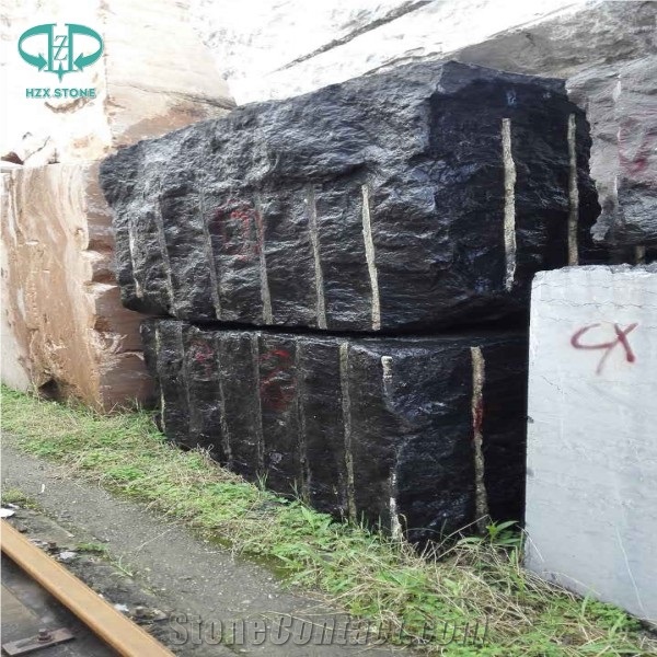 China Black Jade Marble Rough Blocks, Pure Black Marble Block