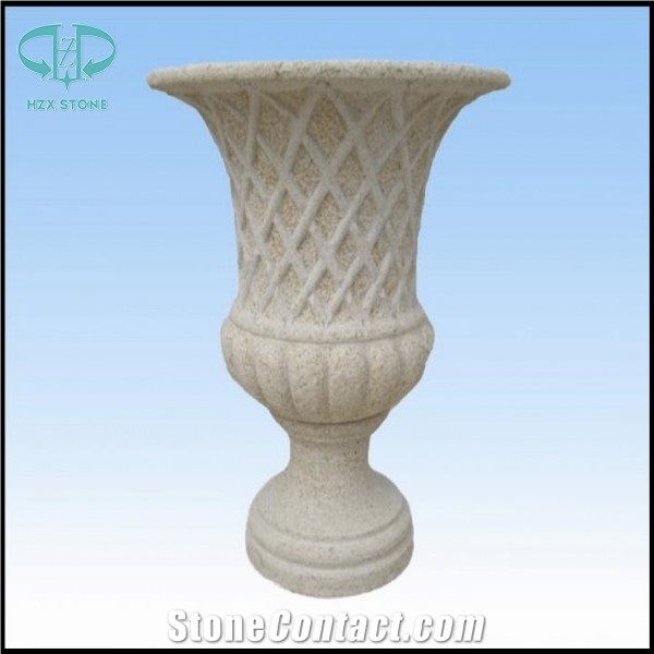 G603 Granite Carving Flower Pots Landscaping Stone / Sesame Grey Granite Exterior Planters