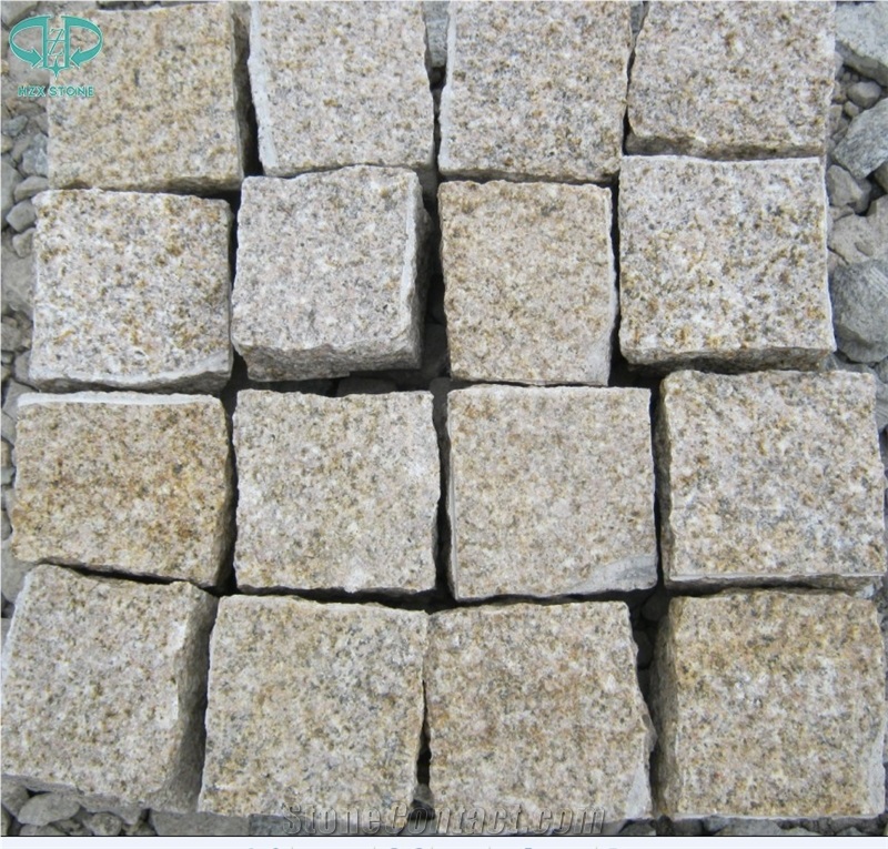 G682 Yellow Granite Cobble Stone Paving Sets Granite Cube Stone Paving Stone Driveway Walkway Patio Garden Landscape Pavers