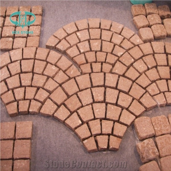 Putian Red Porphery Paving/Cobble,Fan Shape Cube