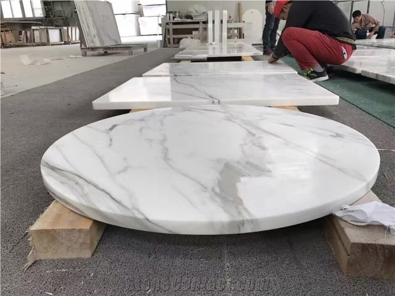 Calacatta White Marble Round Table Top,Polished White Mable Coffee & Tea Round Table Top