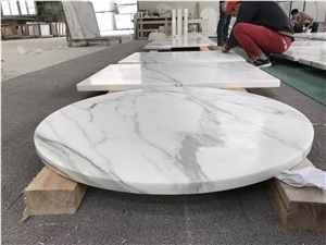 Calacatta White Marble Round Table Top,Polished White Mable Coffee & Tea Round Table Top