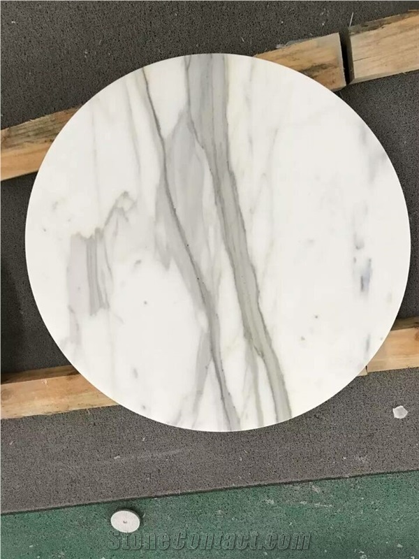 Calacatta White Marble Round Table Top,Polished White Mable Coffee & Tea Round Table Top